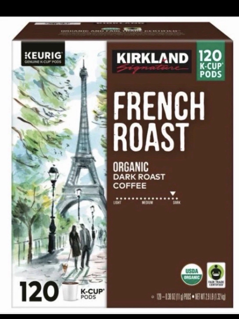 Kirkland Organic French Roast Coffee Pods Dark Roast 120 k cups